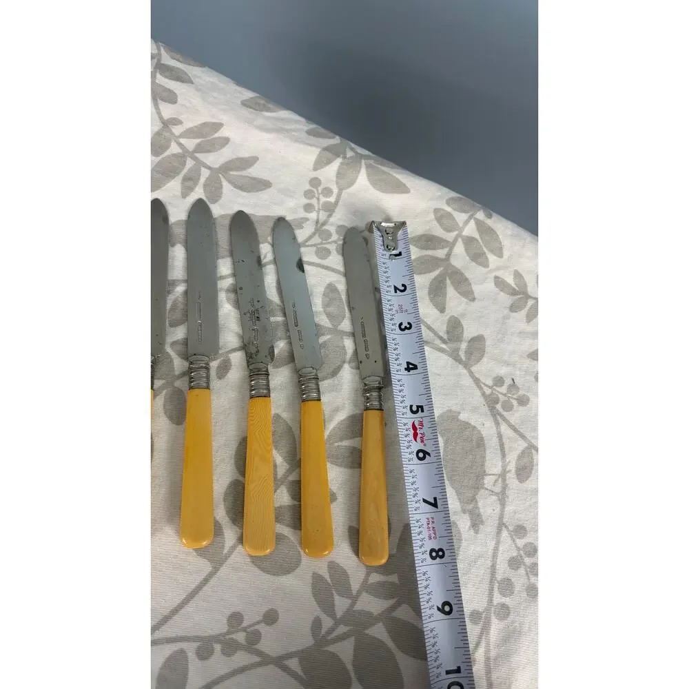 Vintage Nodder Osminium AF Dinner Knives Set of 7 Cream Faux Bone Handles